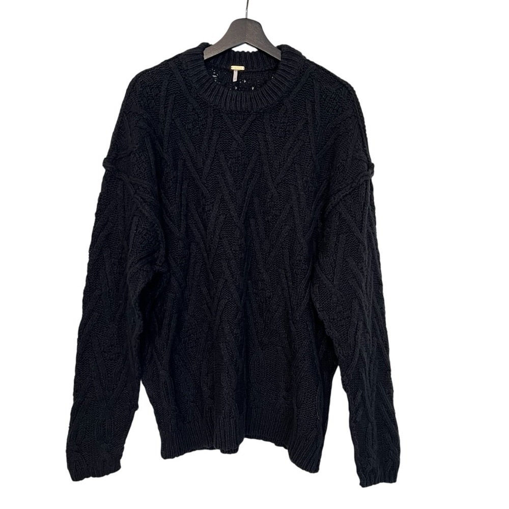 Free People Isla Cable Knit Chunky Textured Sweater Black Small NWT Contemporary